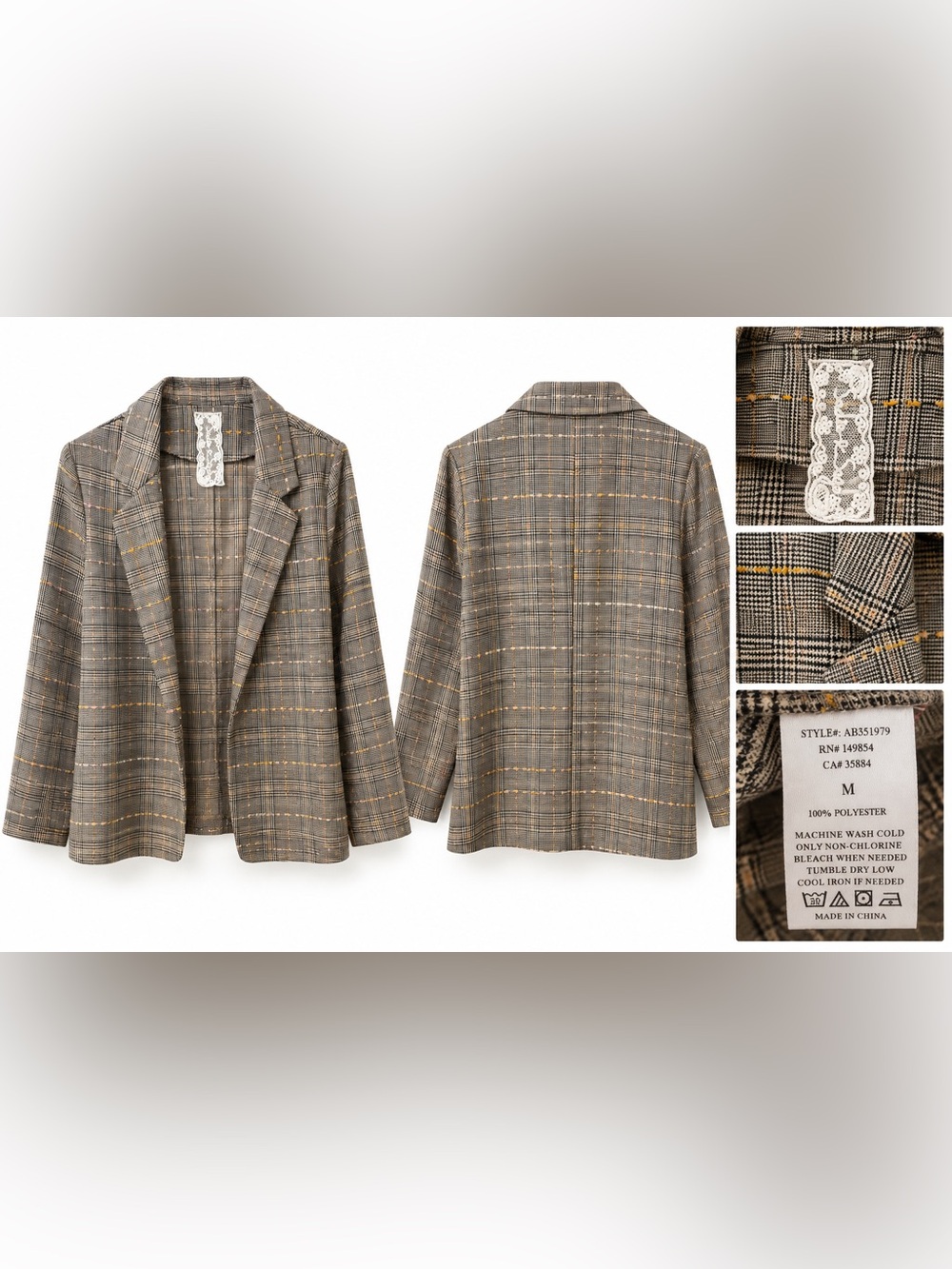 Sadie & Sage Plaid Blazer with Colorful Thread Detail – Size Medium